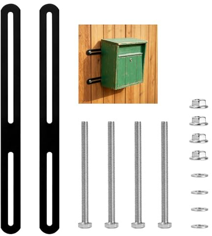 2 Pz Kit di Montaggio per Cassetta Postale su Recinzione, Connettori Piatti in Acciaio Inox con Fori Asolati per Montaggio su Recinzione, Cassetta Postale su Cancelli (210x24 mm, con viti)