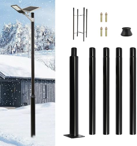 YIEMJS - Poste de lámpara solar de acero galvanizado resistente a las inclemencias del tiempo, con broche de anclaje y marco de fundación, mástil de iluminación exterior para calle, terraza