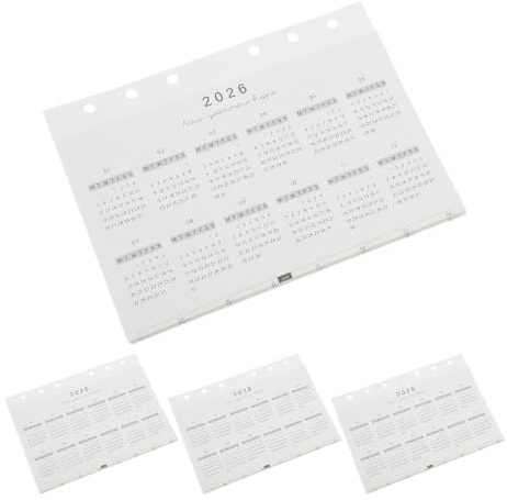 POPETPOP Recambios para Agendas 2026 con Insertos de Calendario de 7 Pliegues, Papel Planificación Diaria, Paquete de 4 Unidades para Trabajo y Viaje