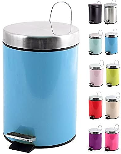 MSV - Cestino per cosmetici da bagno - Acciaio inossidabile con secchio interno rimovibile - Elegante cestino a pedale - Compatto e pratico - Blu pastello - 3L