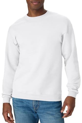 EcoSmart - Felpa in Pile con Pullover in Misto Cotone, Girocollo da Uomo, Bianco, X-Large