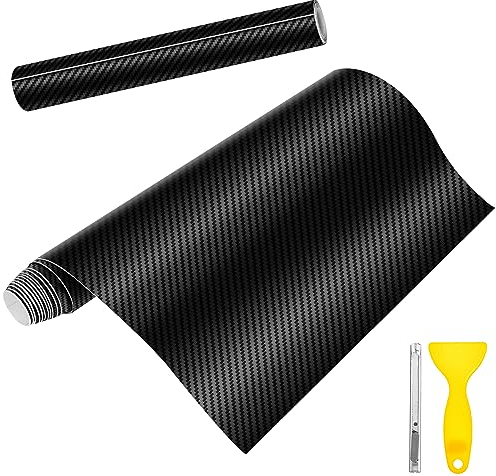 Anpro 2PCS 3D Film Autocollant Adhésif Vinyle En Fibre de Carbone Chaque Rouleau de 1.52m x 0.3m Pour Voiture,Ordinateur,Coque de Smartphone,Moto,Véhicule-Noir