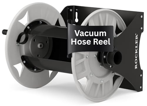 Rockler Shop Vacuum Hose Reel - Holds 40' of 1-1/2'' Vacuum Hose Extension Reel w/Steel Frame - Adjustable Tension Knob, Wall Mount Vacuum Hose Reel - Easy Installation Dust Collector Accessories