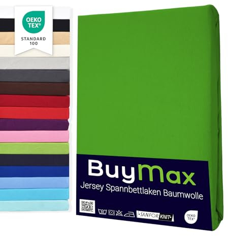 Buymax® Spannbettlaken 120x200cm Baumwolle 100% Spannbetttuch Bettlaken Jersey, Matratzenhöhe bis 25 cm, Farbe Apfelgrün