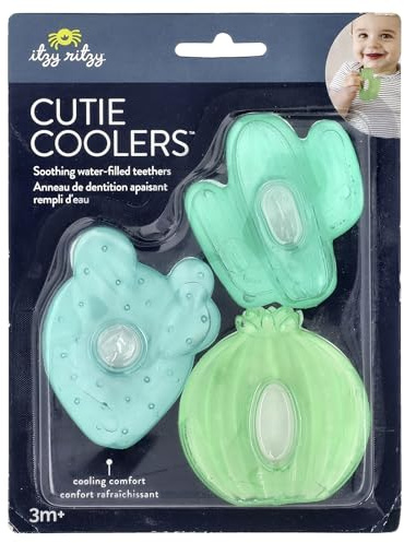 Itzy Ritzy Water-Filled Teethers - Cold Cutie Coolers Textured On Both Sides to Massage Sore Gums & Emerging Teeth - Can Be Chilled in Refrigerator, Set of 3 Green Cactus Water Teethers
