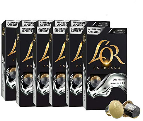 L’OR Espresso Café Or Noir Intensidad 11 – Cápsulas de Aluminio Compatibles con Máquinas Nespresso (R)* - 10 paquetes de 10 cápsulas (100 bebidas)