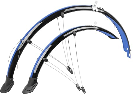 P4B | 28 Zoll Fahrrad Schutzblech Set in Schwarz/Blau | 45 mm Breite | Mit elektronischen Kontaktstreifen