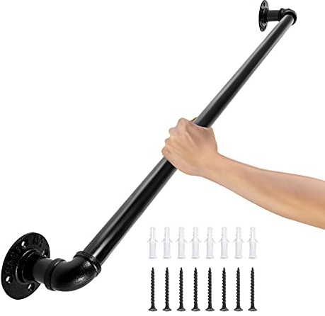 VEVOR Rampe Escalier Murale 0,9 m Main Courante Acier Carbone Garde-Corps en Métal Capacité Charge 200 kg/Tube Rambarde en Tube 32 mm 2 Supports Muraux pour Enfants Personnes Âgées Intérieur Extérieur