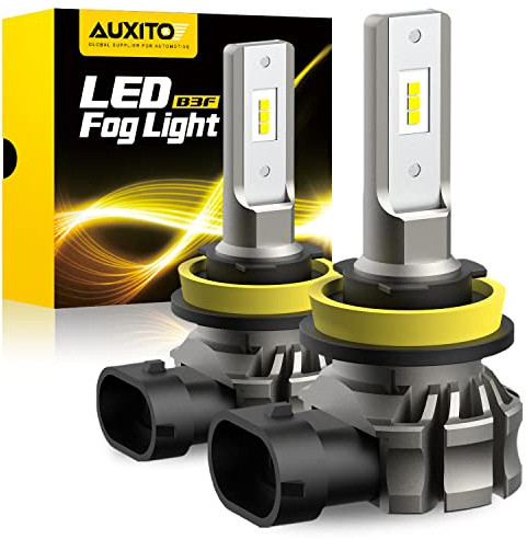 AUXITO H11/H8/H16 LED Fog Light Bulbs or DRL, 6000 Lumens 6500K Cool White Light, 300% Brightness, CSP LED Chips Fog Lamps Replacement for Cars, Play and Plug (Pack of 2)