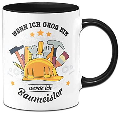 Tassenbrennerei Original – barnkopp med slogan 'När jag är stor ich bauster – kakaomugg hantverkare (svart)