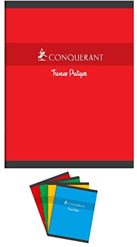 CONQUÉRANT Lot de 3 Cahiers TP 17x22cm 24p+24p grands carreaux/uni blanc 70g/90g coloris aléatoires