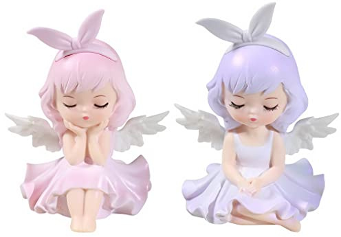 ACMEDE 2Pcs Moments Précieux Bébé Fille Priant Ange Chiffres Bisque Porcelaine Figurine Gâteau Toppers Enfants Fête Danniversaire Bébé Douche Noël Table Maîtresse Décorations