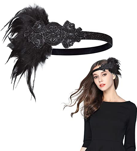MIVAIUN Bandeau de Plumes pour Femme, Gatsby Headband Plume, Accessoires Vintage Charleston (1 Pcs)