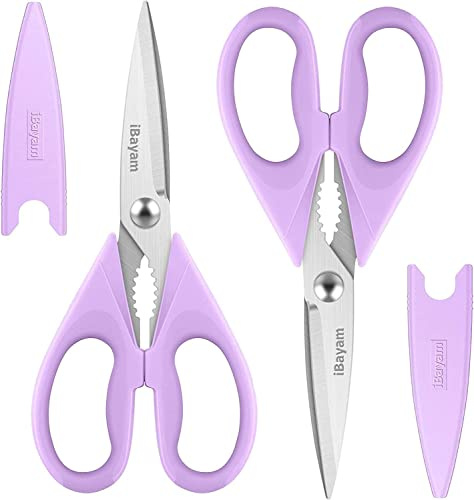 Purple Kitchen Accessories, Pastel Purple Kitchen Utensils, iBayam Heavy Duty Meat Scissors Poultry Shears, Dishwasher Safe Food Cooking Scissors All Purpose Stainless Steel, 2-Pack