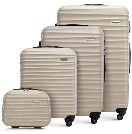 WITTCHEN set di 4 valigie con custodia per cosmetici trolley bagaglio a mano ABS 4 ruote spinner chiusura a combinazione maniglia telescopica Groove Line beige Ryanair/ITA Airways/easyJet