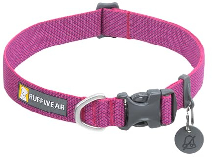 RUFFWEAR Hög & lätt krage, litet hundhalsband med aluminium D-ring, justerbar och lätt hundkrage, bekvämt mjukt tyg, djurhalsband med hundkoppel fästring, 28–36 cm, alpenglow rosa