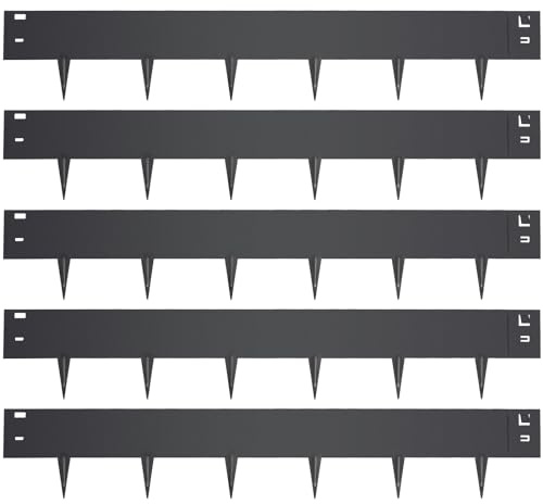 LMYYGOO 5PCS Steel Landscape Edging 39 x 6Inch (3 Inch Metal Strips + 3inch Nail) Black Garden Edging Border Length Flexible Landscape Edging Anchoring Stakes