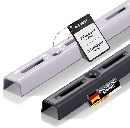 BOOMET Guide da parete a 1 fila, colore bianco, 150 cm, 10 pezzi, 2 colori, guide per scaffali/mensole da parete, scaffalatura in acciaio, verniciato a polvere, facile da montare