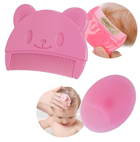 Babykam, Nyfödd hårborste, Babyborste med mjuka tänder, Borste mot mjölkskorv för barn, Färger varierar (Rosa kam + borste)
