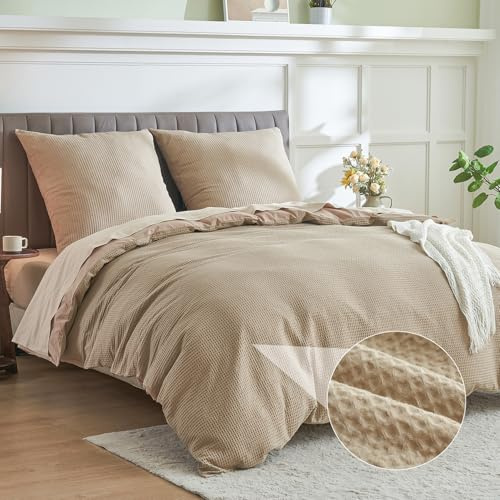 Simple&Opulence biancheria da letto 220x240 cotone 3 pezzi, set di biancheria da letto estiva con federa 80x80 cm, set copripiumino certificato OekoTex, Cammello