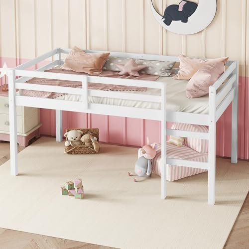 Bellemave Twin Size loft Bed for Kids with Ladder, Wooden Low loft Bed for Kids, White