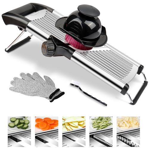 Mandolina regolabile in acciaio inox con lama affilata integrata, tagliaverdure multifunzionale, affettatrice manuale da cucina per frutta