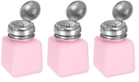 sourcing map 3pcs Solvent Alcohol Dispenser 100ml(3.4oz) Push Down Liquid Dispenser Pump Bottle with Sealing Stainless Steel Lid for Acetone Solution, Pink