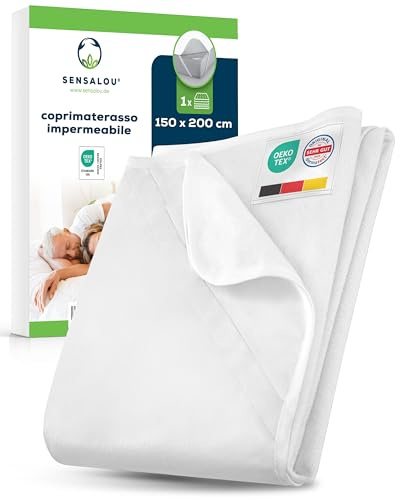 Sensalou Waterproof Mattress Protector 150 x 200 cm – Incontinence Mattress Cover for Double Bed - Height up to 30 cm – Moisture Protection Underlay for Allergy Sufferers, Washable