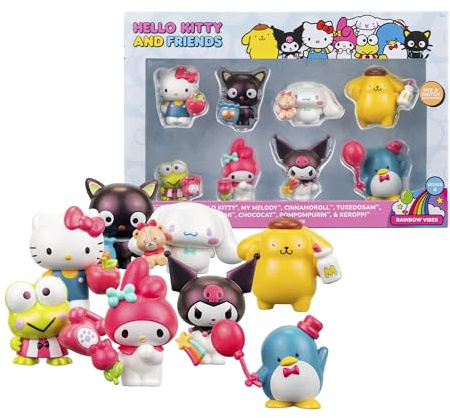 Hello Kitty - Set de 8 Figuras de 5 cm, Incluye, Kuromi, My Melody y 5 Amigos Más, Pack de Colección con Diseño Adorable, Famosa (HKTJ4000)
