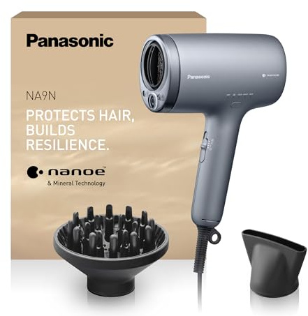 Panasonic EH-NA9N-H895 Hair Dryer with Diffuser nanoe & Mineral Ions, Anti-Damage, Fast Drying, Intelligent Sensing, Scalp & Skin Modes, Concentrator Attachment, 1600W