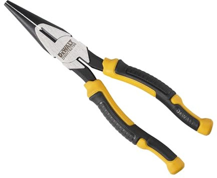 Dewalt Long Nose Pliers 200mm. Crafted from Chrome Vanadium Steel for Reliable Performance. Featuring Improved Hardness Depth for Durability.