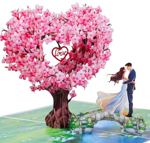 AIBAOBAO Carte Mariage Félicitation Arbre d’Amour Fleur de Cerisier 3D Carte Voeux Romantique avec Enveloppe, Carte Postale Pop Up pour Cadeau Mariage, Saint Valentin, Anniversaire