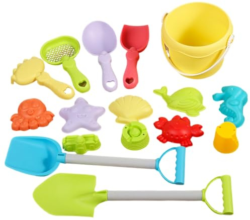 Giocattoli da spiaggia per bambini 3+ 16 pezzi set di sabbia in plastica include secchio pala rastrello stampi giocattoli sabbiera impermeabili per viaggi all'aperto - sabbiera da spiaggia