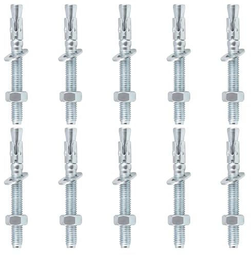 BLPRKOT 10 Pezzi Ancoraggi a cuneo zincati M8 x 80 mm, tasselli in metallo, bullone di ancoraggio, ancoraggio per muratura, ancoraggio per calcestruzzo