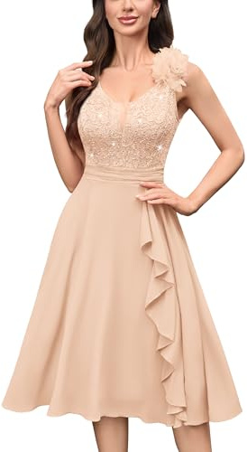 MIUSOL Women's Stylish Double V-Neck Sleeveless Lace Floral Bridesmaid Prom Swing Dress