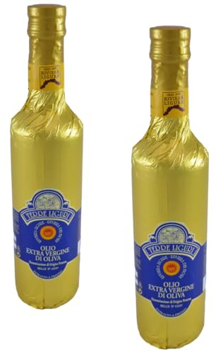 Riviera Ligure extra virgin oil pdo has got by olives called Taggiasche, lt 0,50 (17,6 ounce) x 2 gold cover bottle