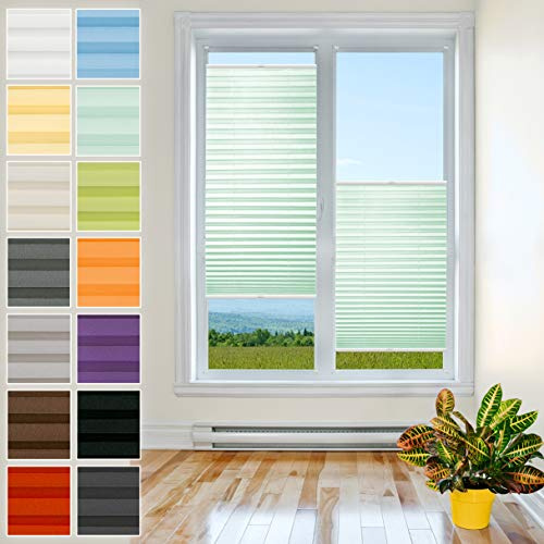 Plissee mit Bohren – Premium Plissee mit Pearl Stoff | Sichtschutz & Sonnenschutz für Fenster | Plisseerollo | Faltrollo | Mint | 65 x 200 cm