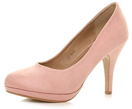 Womens Ladies mid high Heel Platform Work Evening Court Shoes Pumps, Baby Pink Suede, 6 UK