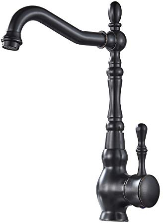 Suguword Schwarz Antikes Retro Einhebelmischer Bad Wasserhahn Waschtisch Armatur mit 360 ° schwenkbarer Auslauf Badzimmer Mischbatterie Messing Einlochmontage