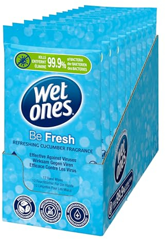 Wet Ones – Be Fresh – Plastic Free Antibacterial Pocket Size Hand Wipes - 144 wipes – 12 packs x 12 wipes
