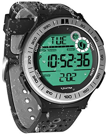 Podómetro Reloj de Pulsera Hombre Submarino Reloj Buceo 10 ATM Impermeable con Función de Cronómetro de Vuelta y Reloj Despertador, Formato de 12/24 Horas Seleccionable