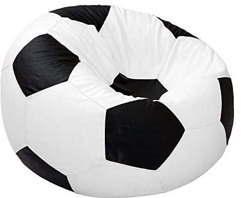 Ample Decor Soccer Bean Bag Cover (Filler Not Included), Leatherette Durable Double Stitched Material Sturdy Zippers, Ideal for Children and Teenagers - White and Black