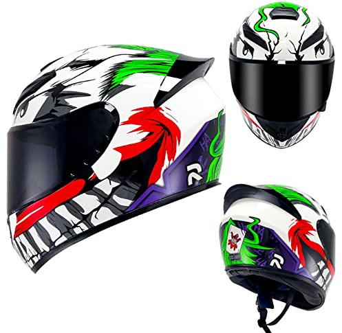 Casque De Moto Intégral Pour Moto, Casque De Vélo De Rue, Approuvé DOT/ECE, Casque Ouvert De Course De Motocross Pour Adultes, Hommes Et Femmes, Avec Visières Teintées,Joker,L