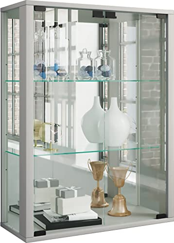 VCM Vitrine Murale Suspendue vitrine en Verre Udina Miroir Argent 60 cm
