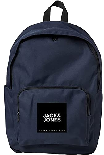 JACK & JONES Rucksack 2 Fächer | Backpack Ranzen mit Laptop Fach | Tasche mit Logodruck JACBACK to School, Farben:Navy, Größe:One Size