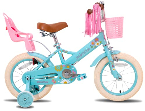 JOYSTAR Little Daisy 16 Zoll Kinderfahrrad für 4 5 6 7 Jahre Mädchen Kleinkinderfahrrad mit Stützrädern Prinzessin Kinderfahrrad mit Korb Fahrradschlangen Kleinkindfahrrad Fahrräder Blau…