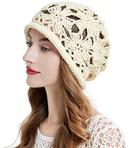 ZLYC Bonnet d'été en Tricot Fait à la Main pour Femme