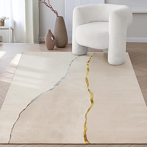 the carpet Mila - moderner Kurzflor Teppich, Wohnzimmer, Schlafzimmer, Eleganter Glanz, Glanzfaser, Hoch-Tief Effekt, Creme, 200 x 290 cm