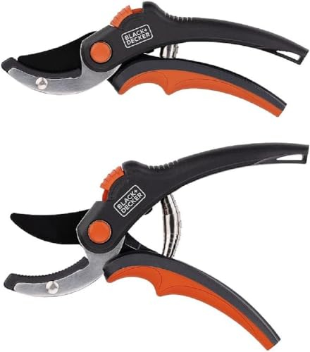 BLACK+DECKER Sécateur - Capacité de Coupe 14 Ø CM - Lame en Acier Trempé - Manche avec Soft Grip - 20 x 6 x 1,6 CM - Cisailles à Fleurs - Sécateurs - Sisailles à Haies