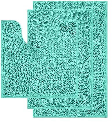 OUSHOP Badezimmermatte, rutschfest, Duschmatte, saugfähiger Teppich, Küche, Schlafzimmer, Eingangsbereich, Chenille, flauschig, weich, Plüsch-Toilettenvorleger,Lake Green,One Size